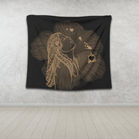 Hawaiian Map Heart Hula Girl Hibiscus Gold Polynesian Tapestry - AH - Polynesian Pride