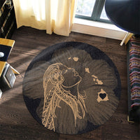 Hawaiian Map Heart Hula Girl Hibiscus Gold Polynesian Round Carpet - AH - Polynesian Pride