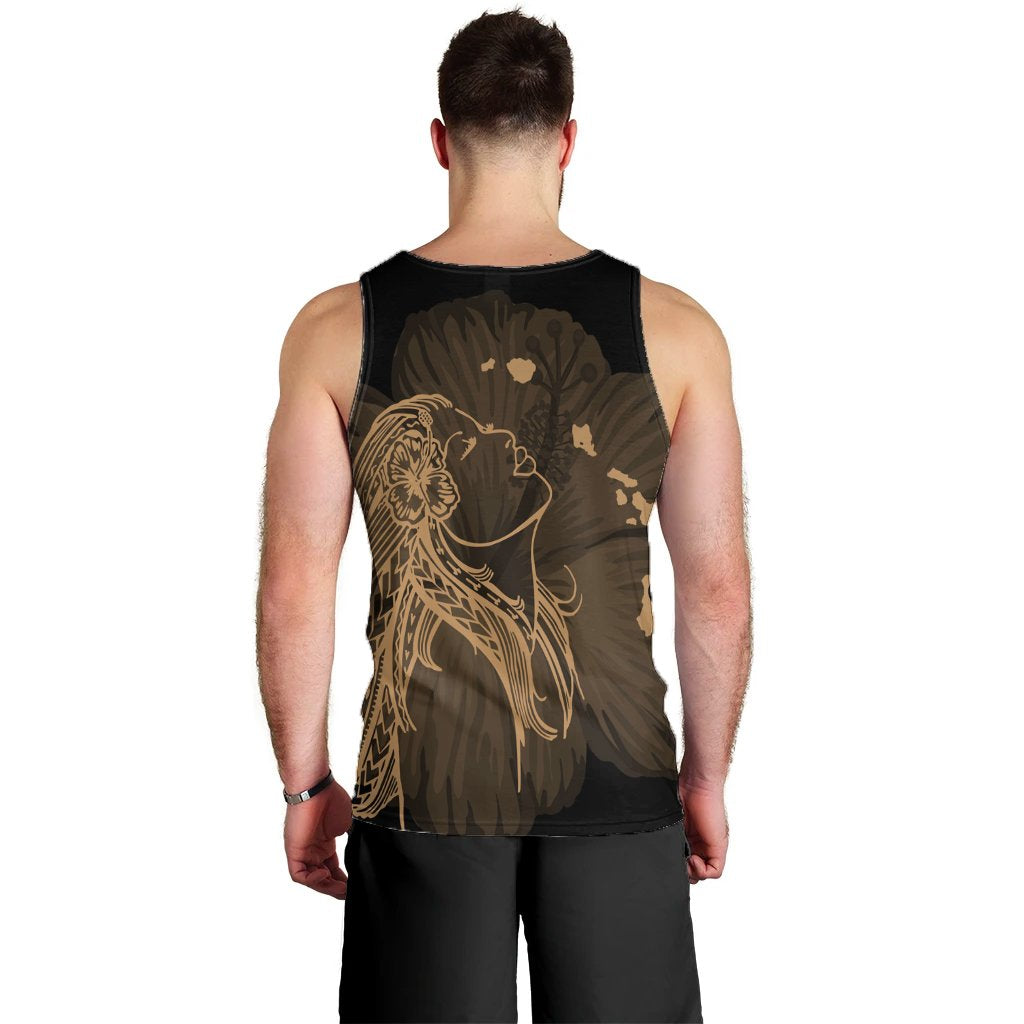 Hawaiian Map Heart Hula Girl Hibiscus Gold Polynesian Tank Top - AH - Polynesian Pride