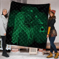 Hawaiian Map Heart Hula Girl Hibiscus Green Polynesian Premium Quilts - AH - Polynesian Pride