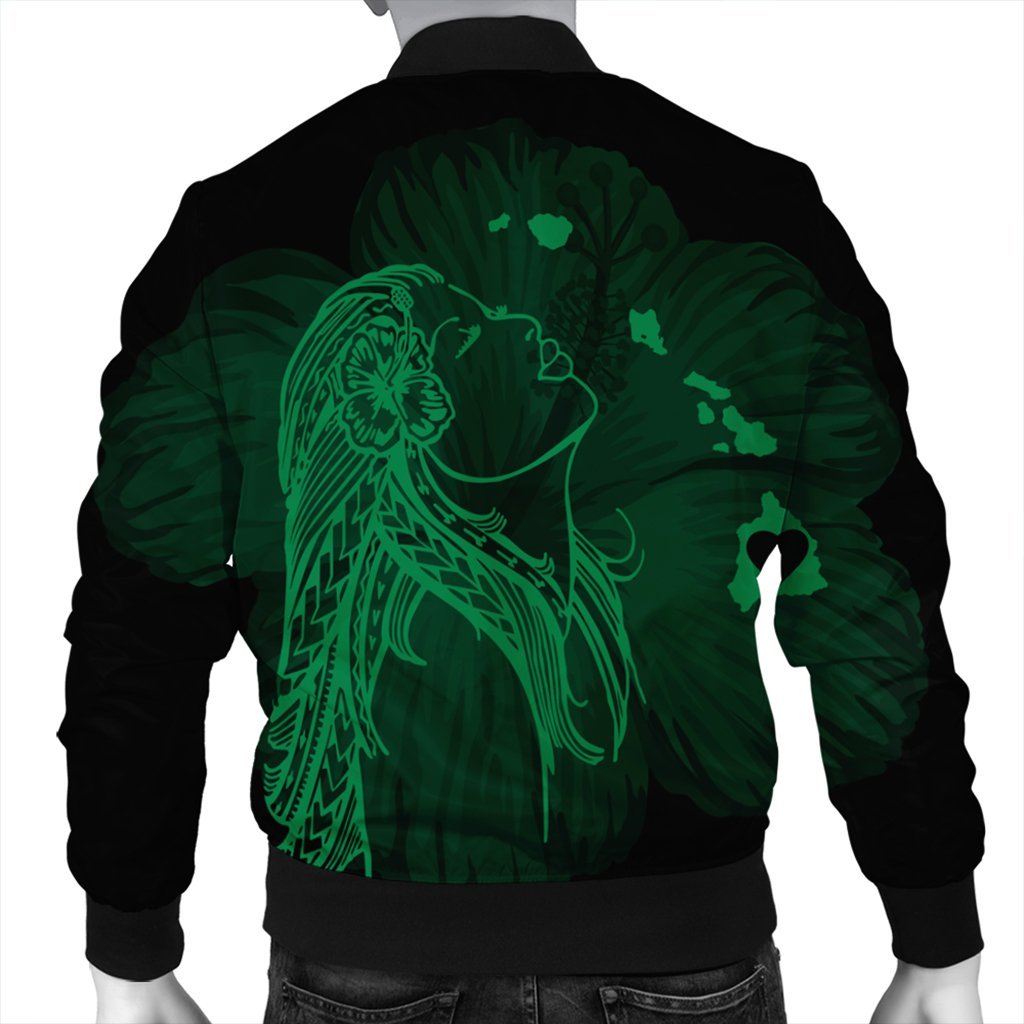 Hawaiian Map Heart Hula Girl Hibiscus Green Polynesian Bomber Jacket - AH - Polynesian Pride