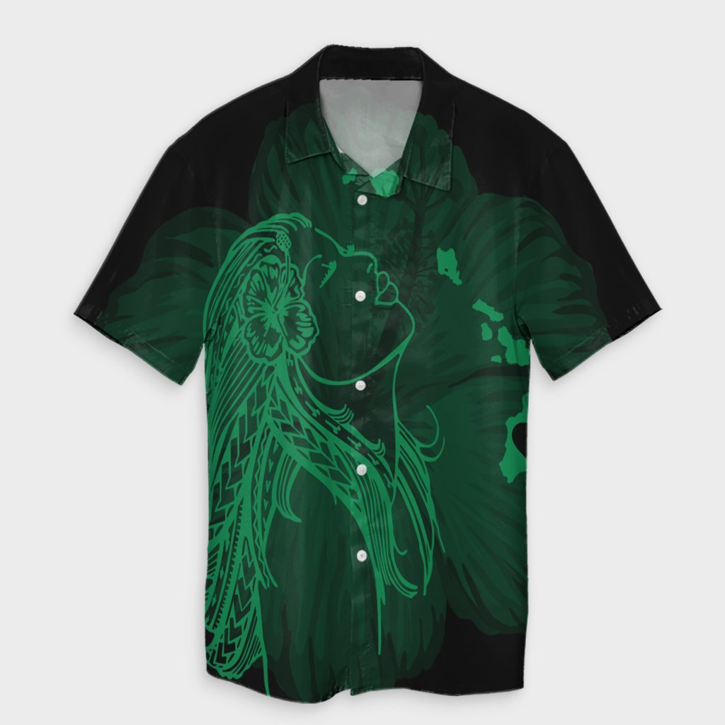 Hawaiian Map Heart Hula Girl Hibiscus Green Polynesian Hawaiian Shirt - AH Unisex Black - Polynesian Pride