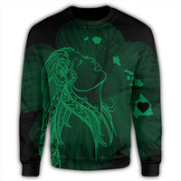 Hawaiian Map Heart Hula Girl Hibiscus Green Polynesian Sweatshirt - AH - Polynesian Pride
