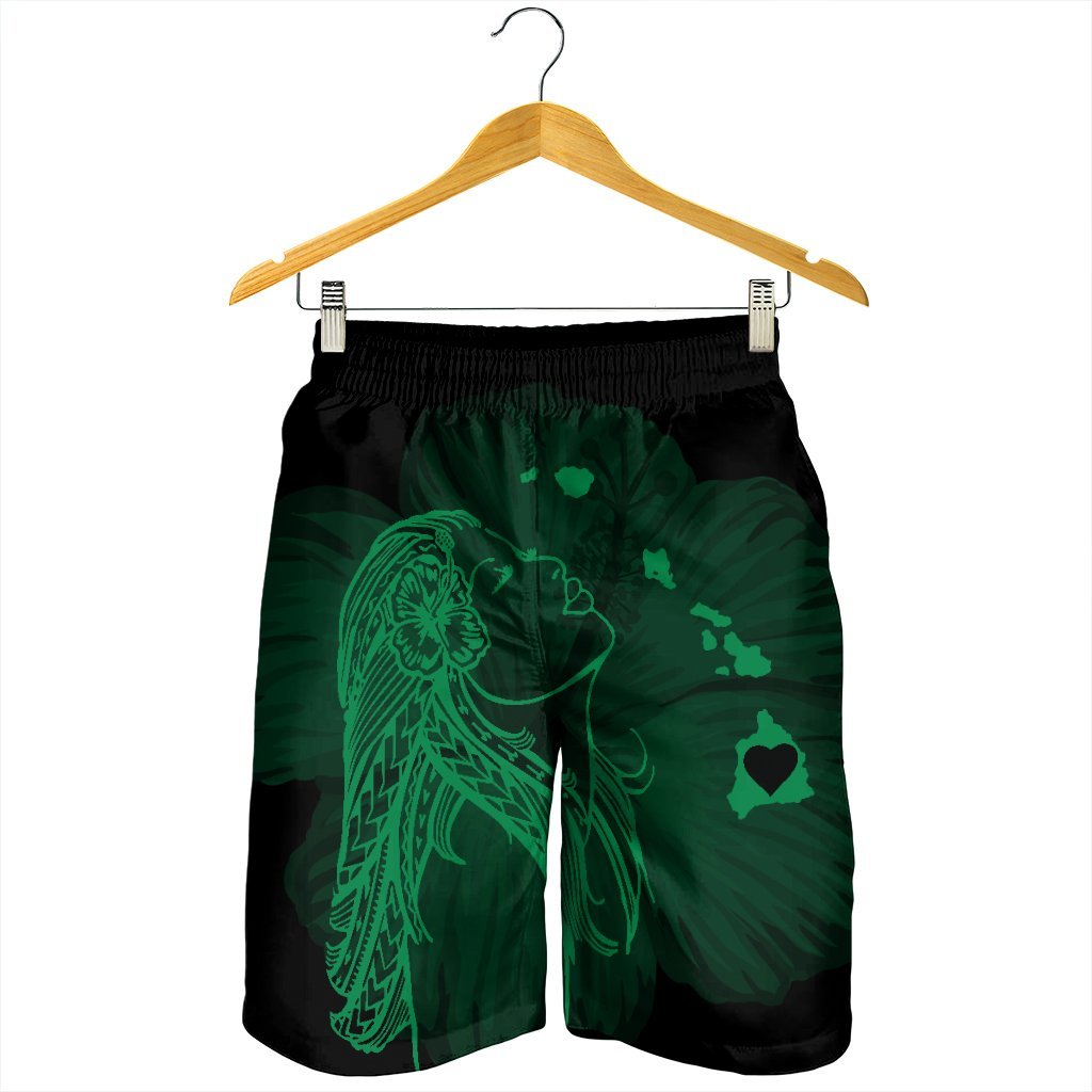 Hawaiian Map Heart Hula Girl Hibiscus Green Polynesian Men's Shorts - AH - Polynesian Pride
