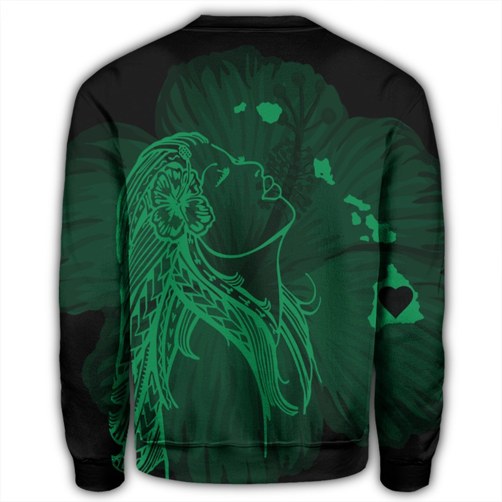 Hawaiian Map Heart Hula Girl Hibiscus Green Polynesian Sweatshirt - AH - Polynesian Pride