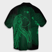 Hawaiian Map Heart Hula Girl Hibiscus Green Polynesian Hawaiian Shirt - AH - Polynesian Pride