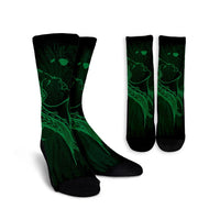 Hawaiian Map Heart Hula Girl Hibiscus Green Polynesian Crew Socks - AH Crew Socks White - Polynesian Pride