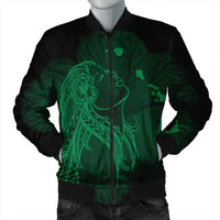 Hawaiian Map Heart Hula Girl Hibiscus Green Polynesian Bomber Jacket - AH Black Unisex - Polynesian Pride