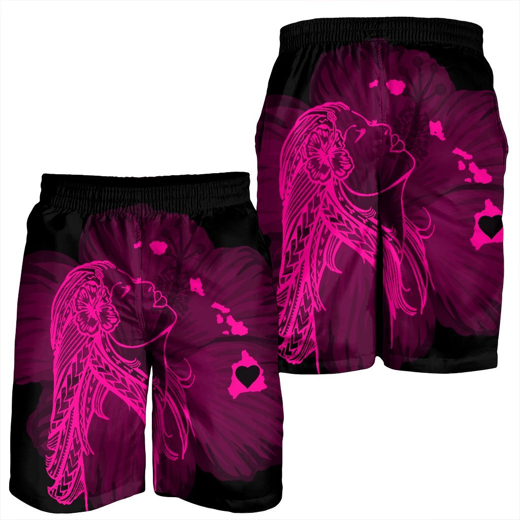 Hawaiian Map Heart Hula Girl Hibiscus Pink Polynesian Men's Shorts - AH - Polynesian Pride