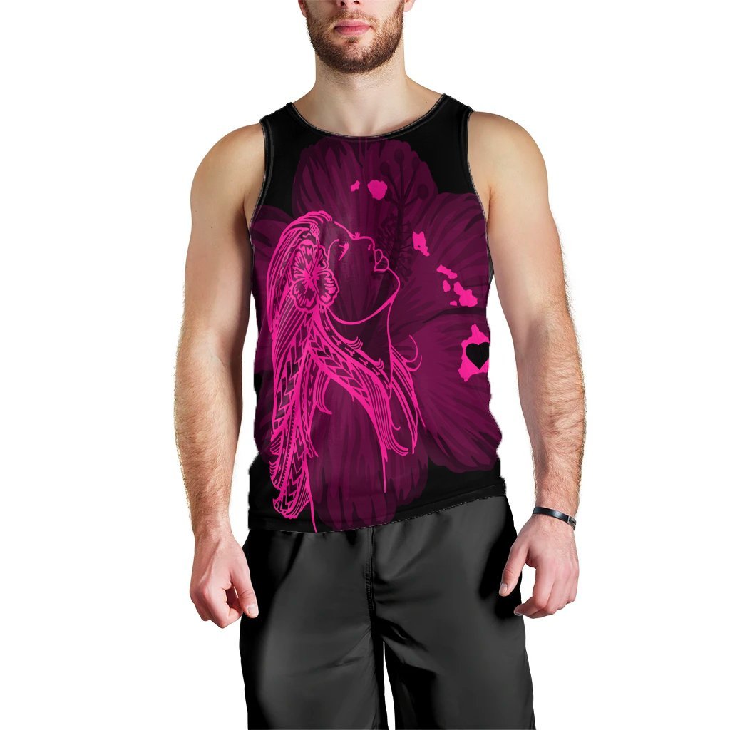 Hawaiian Map Heart Hula Girl Hibiscus Pink Polynesian Tank Top - AH Black - Polynesian Pride