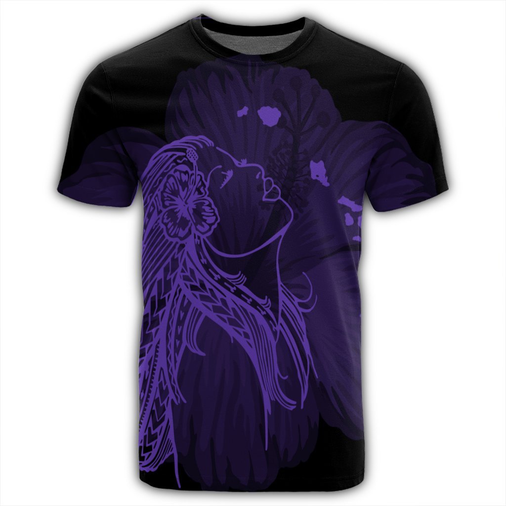 Hawaiian Map Heart Hula Girl Hibiscus Purple Polynesian T Shirt - Polynesian Pride