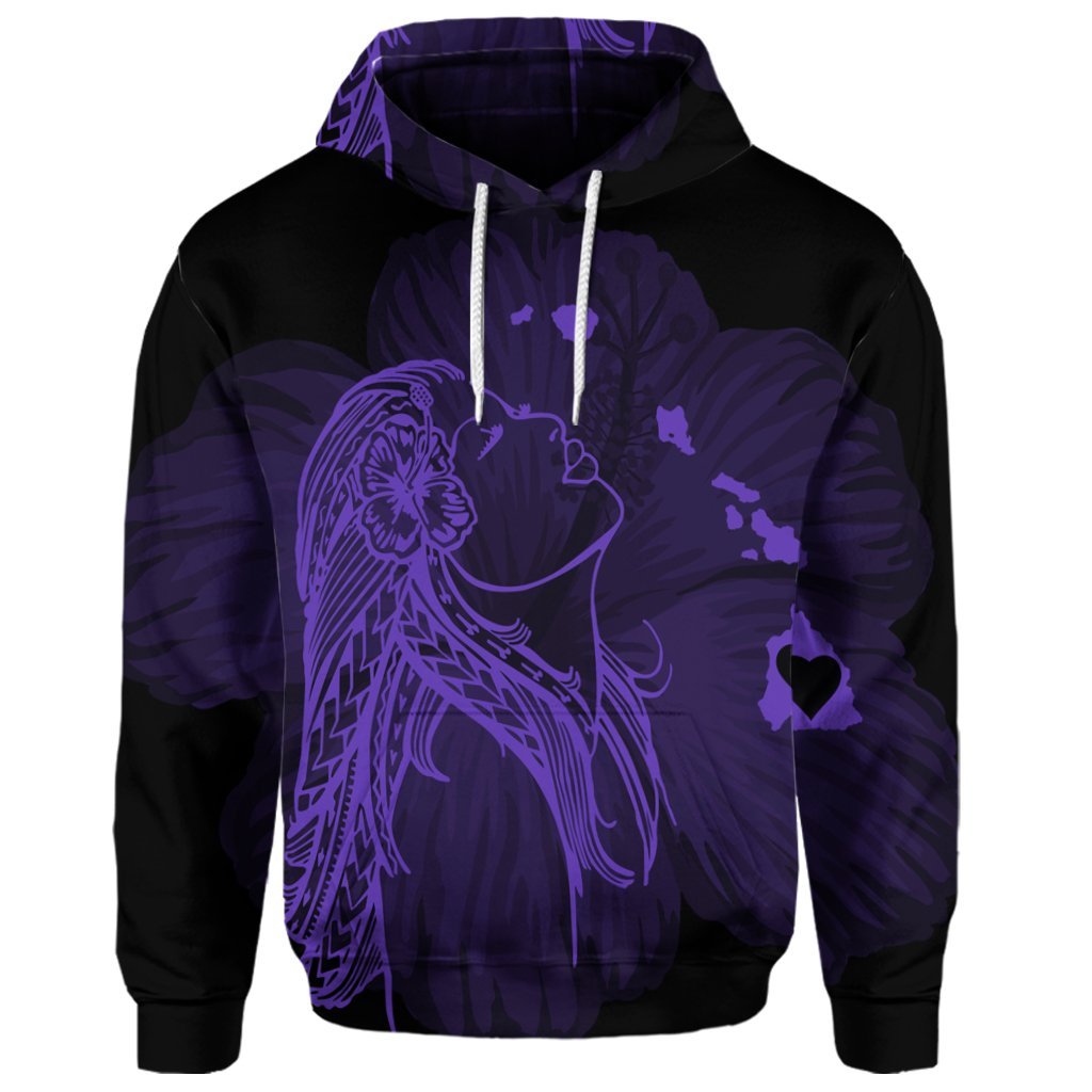 Custom Hawaiian Map Heart Hula Girl Hibiscus Purple Polynesian Hoodie - Polynesian Pride
