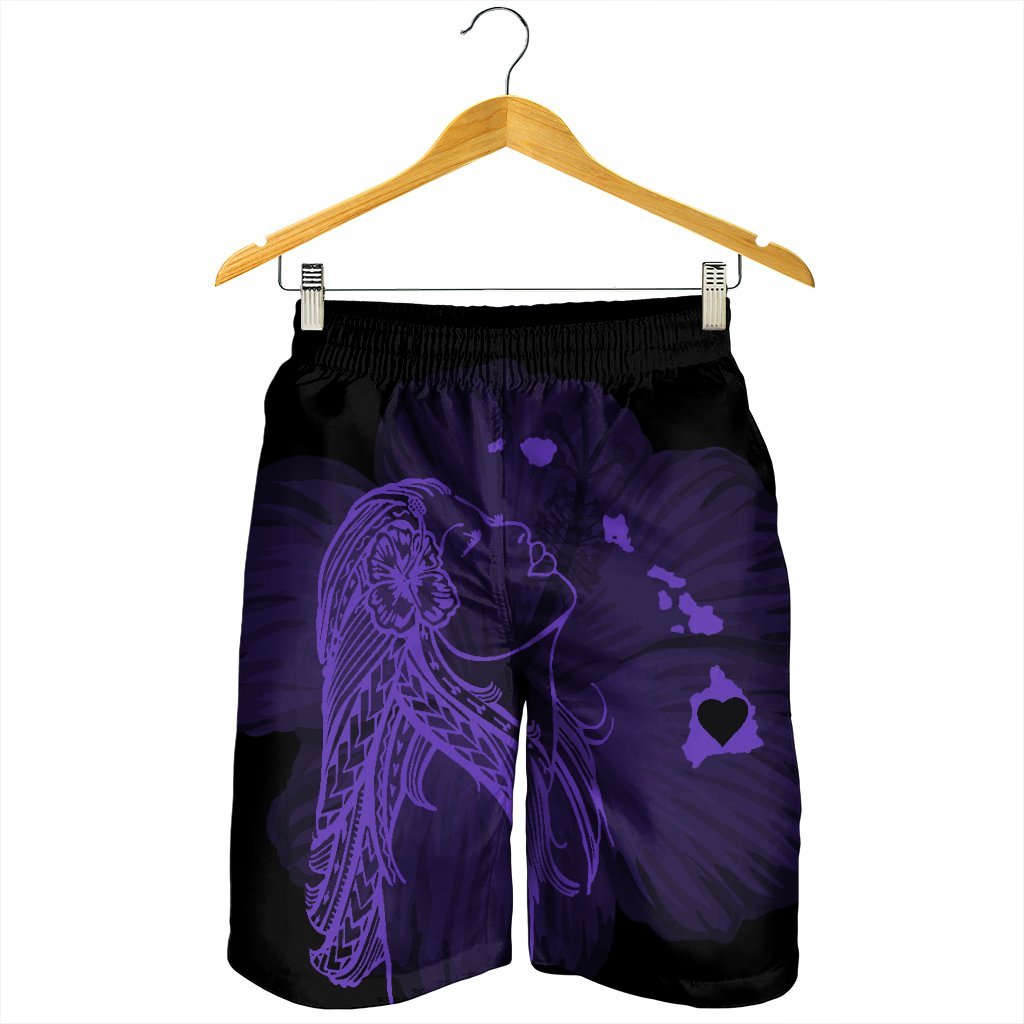 Hawaiian Map Heart Hula Girl Hibiscus Purple Polynesian Men's Shorts - AH - Polynesian Pride