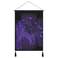 Hawaiian Map Heart Hula Girl Hibiscus Purple Polynesian Hanging Poster - AH Hanging Poster Cotton And Linen - Polynesian Pride
