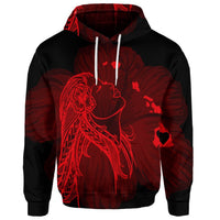 Custom Hawaiian Map Heart Hula Girl Hibiscus Red Polynesian Hoodie - Polynesian Pride