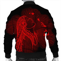 Hawaiian Map Heart Hula Girl Hibiscus Red Polynesian Bomber Jacket - AH - Polynesian Pride