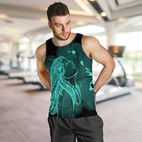 Hawaiian Map Heart Hula Girl Hibiscus Turquoise Polynesian Tank Top - AH - Polynesian Pride