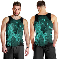Hawaiian Map Heart Hula Girl Hibiscus Turquoise Polynesian Tank Top - AH - Polynesian Pride