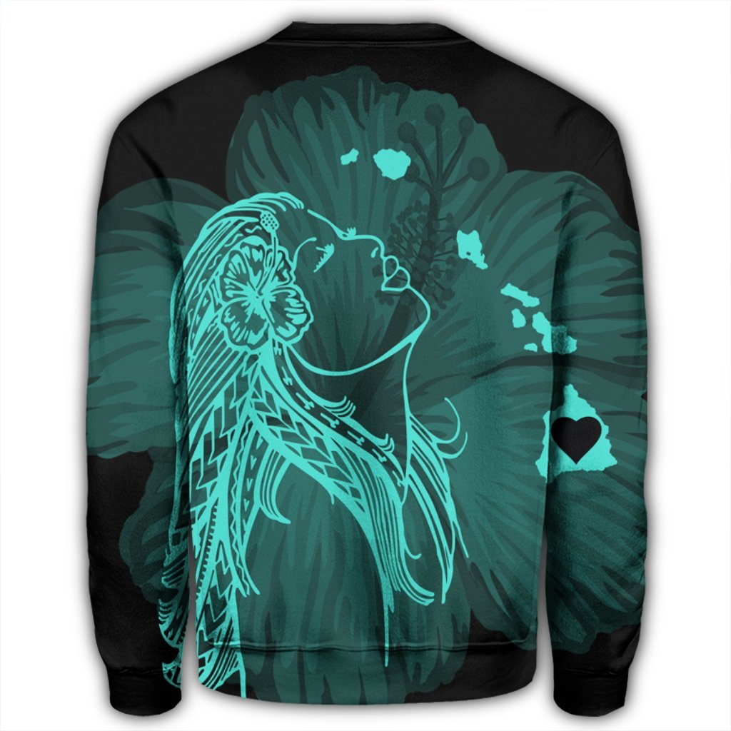 Hawaiian Map Heart Hula Girl Hibiscus Turquoise Polynesian Sweatshirt - AH - Polynesian Pride