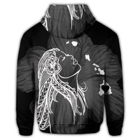 Hawaiian Map Heart Hula Girl Hibiscus White Polynesian Zip Hoodie - Polynesian Pride