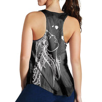 Hawaiian Map Heart Hula Girl Hibiscus White Polynesian Racerback Tank - AH - Polynesian Pride