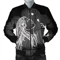 Hawaiian Map Heart Hula Girl Hibiscus White Polynesian Bomber Jacket - AH Black Unisex - Polynesian Pride