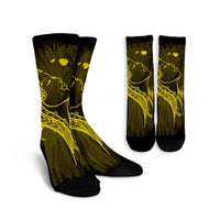 Hawaiian Map Heart Hula Girl Hibiscus Yellow Polynesian Crew Socks - AH Crew Socks White - Polynesian Pride