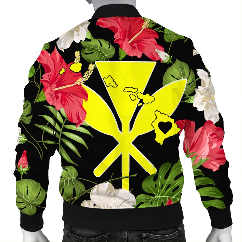 Hawaiian Map Heart Kanaka Hibiscus Polynesian Bomber Jacket - AH - Polynesian Pride