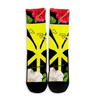Hawaiian Map Heart Kanaka Hibiscus Polynesian Crew Socks - AH - Polynesian Pride