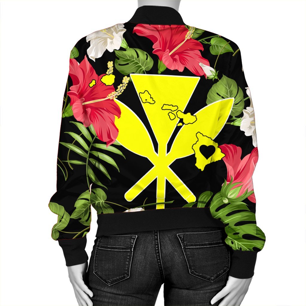 Hawaiian Map Heart Kanaka Hibiscus Polynesian Bomber Jacket - AH - Polynesian Pride