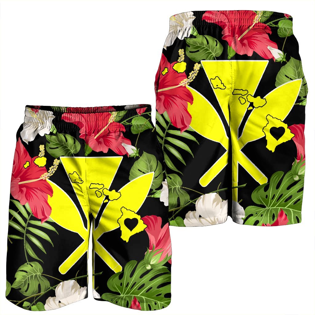 Hawaiian Map Heart Kanaka Hibiscus Polynesian Men's Shorts - AH - Polynesian Pride