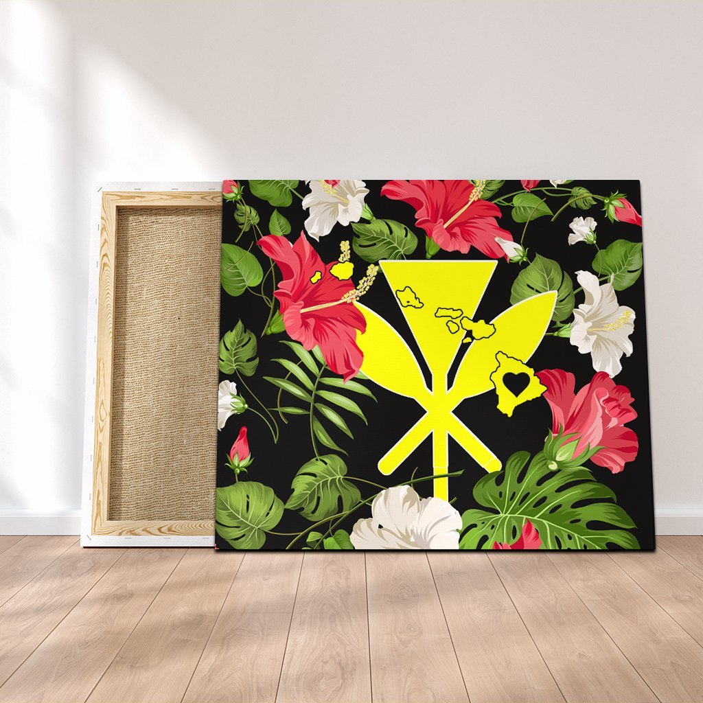 Hawaiian Map Heart Kanaka Hibiscus Polynesian Canvas - AH Canvas Poly-cotton - Polynesian Pride