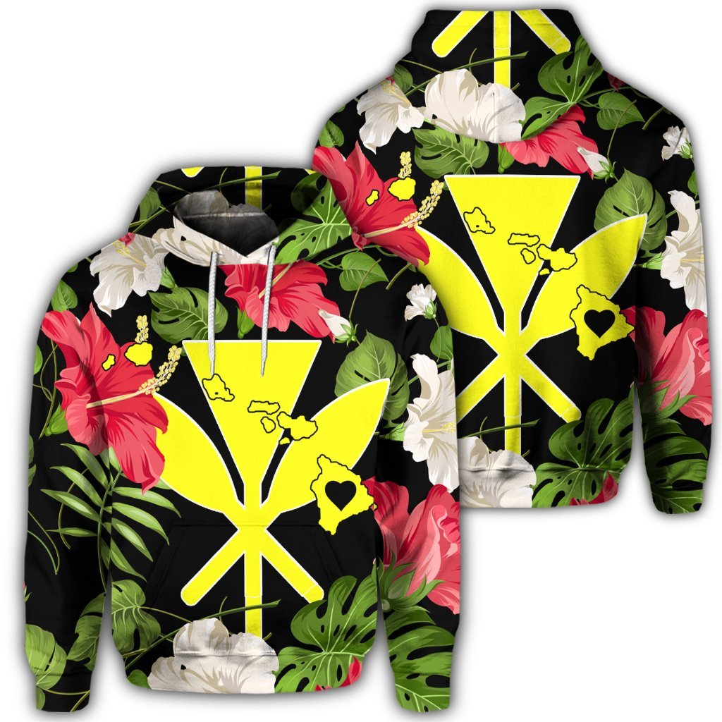 Hawaiian Map Heart Kanaka Hibiscus Polynesian Hoodie Unisex Art - Polynesian Pride