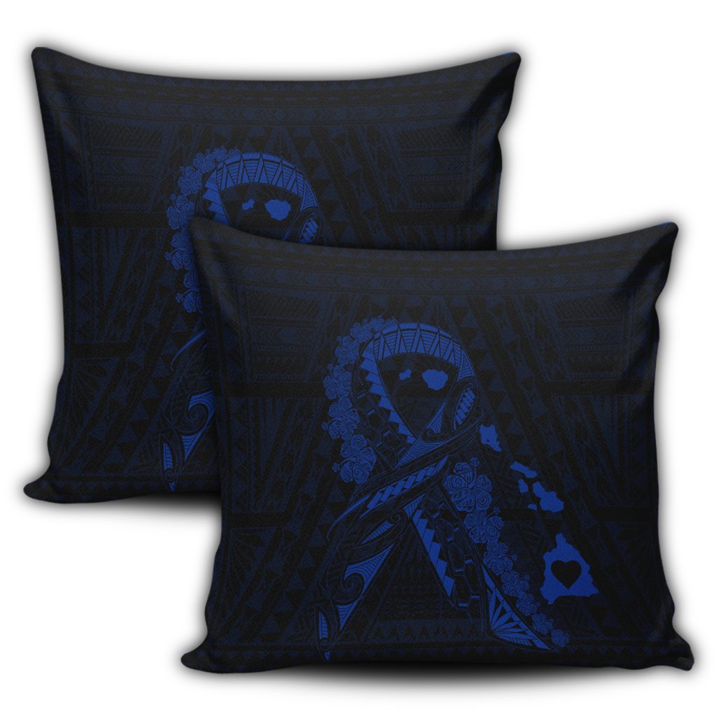 Hawaiian Map Heart Ribbon Cancer Hibiscus Blue Polynesian Pillow Covers - AH - Polynesian Pride