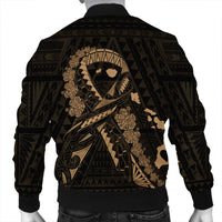 Hawaiian Map Heart Ribbon Cancer Hibiscus Gold Polynesian Bomber Jacket - AH - Polynesian Pride