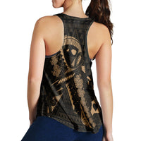 Hawaiian Map Heart Ribbon Cancer Hibiscus Gold Polynesian Racerback Tank - AH - Polynesian Pride