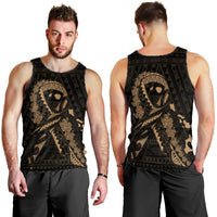 Hawaiian Map Heart Ribbon Cancer Hibiscus Gold Polynesian Tank Top - AH - Polynesian Pride