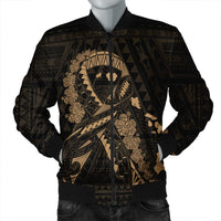 Hawaiian Map Heart Ribbon Cancer Hibiscus Gold Polynesian Bomber Jacket - AH Black Unisex - Polynesian Pride
