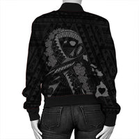 Hawaiian Map Heart Ribbon Cancer Hibiscus Gray Polynesian Bomber Jacket - AH - Polynesian Pride