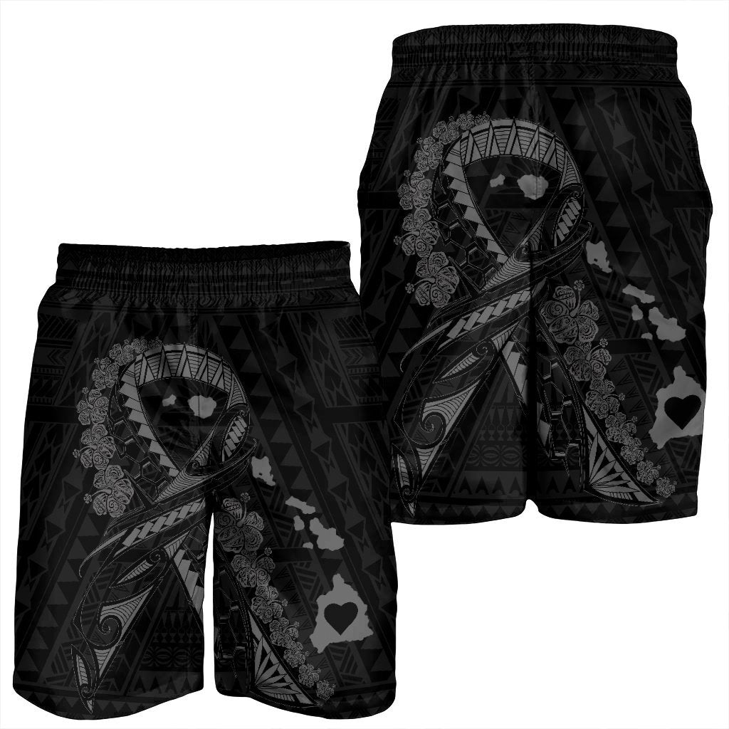 Hawaiian Map Heart Ribbon Cancer Hibiscus Gray Polynesian Men's Shorts - AH - Polynesian Pride