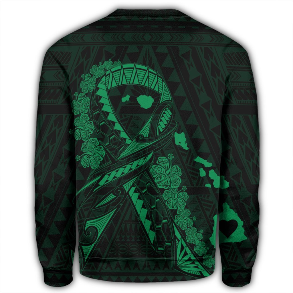 Hawaiian Map Heart Ribbon Cancer Hibiscus Green Polynesian Sweatshirt - AH - Polynesian Pride