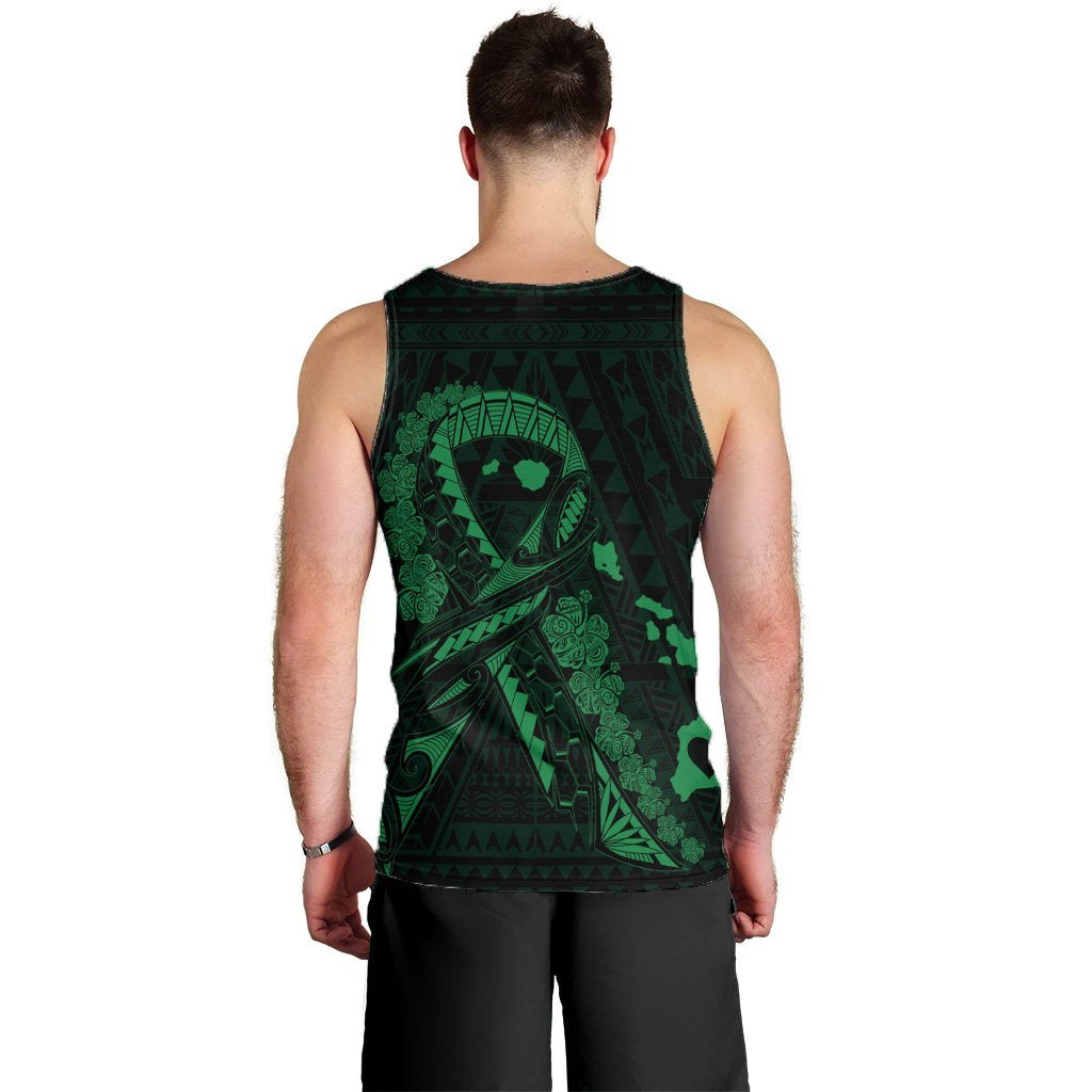 Hawaiian Map Heart Ribbon Cancer Hibiscus Green Polynesian Tank Top - AH - Polynesian Pride