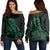 Hawaiian Map Heart Ribbon Cancer Hibiscus Green Polynesian Women's Off Shoulder Sweater - AH Black - Polynesian Pride