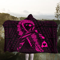 Hawaiian Map Heart Ribbon Cancer Hibiscus Pink Polynesian Hooded Blanket - AH - Polynesian Pride