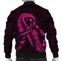 Hawaiian Map Heart Ribbon Cancer Hibiscus Pink Polynesian Bomber Jacket - AH - Polynesian Pride