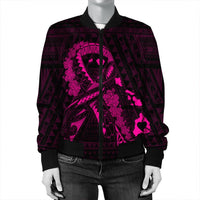 Hawaiian Map Heart Ribbon Cancer Hibiscus Pink Polynesian Bomber Jacket - AH - Polynesian Pride