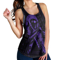 Hawaiian Map Heart Ribbon Cancer Hibiscus Purple Polynesian Racerback Tank - AH - Polynesian Pride