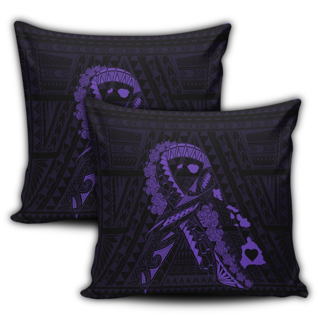 Hawaiian Map Heart Ribbon Cancer Hibiscus Purple Polynesian Pillow Covers - AH - Polynesian Pride