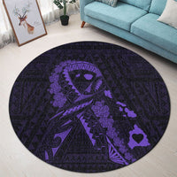 Hawaiian Map Heart Ribbon Cancer Hibiscus Purple Polynesian Round Carpet - AH - Polynesian Pride