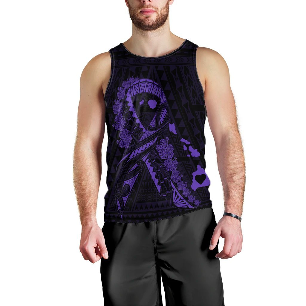 Hawaiian Map Heart Ribbon Cancer Hibiscus Purple Polynesian Tank Top - AH Black - Polynesian Pride